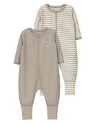 Nbnnightsuit 2P Zip Ff Y/D Core 2 Noos Langermet Bodysuit Beige Name I...