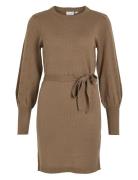 Viava L/S Belt Short Knit Dress Knelang Kjole Beige Vila