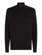 Essential Cotton Zip Mock Tops Knitwear Half Zip Jumpers Black Tommy H...