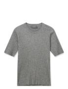 Mmrelena Rib Ss Crew Neck Knit Tops T-shirts & Tops Short-sleeved Grey...