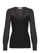 Silk T-Shirt W/ Lace Tops T-shirts & Tops Long-sleeved Black Rosemunde