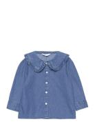 Babydoll-Collar Denim Shirt Tops Shirts Long-sleeved Shirts Blue Mango