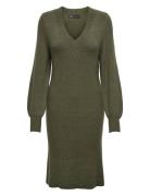 Onlkatia Ls V-Neck Dress Nca Knt Knelang Kjole Khaki Green ONLY