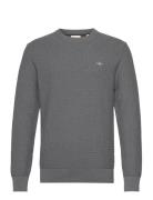 Cotton Textured C-Neck Tops Knitwear Round Necks Grey GANT