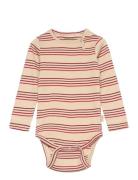 Body L/S Modal Multi Striped Bodies Long-sleeved Pink Petit Piao