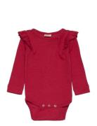 Body L/S Frill Modal Dot Bodies Long-sleeved Red Petit Piao