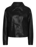 Leather-Effect Jacket With Pockets Skinnjakke Skinnjakke Black Mango