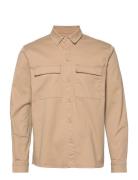 Checked Utility Shirt With Logo Embroidery Tops Shirts Casual Beige Re...