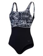 Womens Shaping Contoureclipse Printed 1 Piece Sport Swimsuits Black Sp...