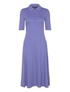 Cotton-Blend Polo Dress Knelang Kjole Blue Lauren Ralph Lauren