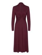 Twist-Front Stretch Jersey Dress Knelang Kjole Burgundy Lauren Ralph L...