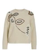 Vibrida O-Neck L/S Embroidery Knit Top Tops Knitwear Jumpers Beige Vil...