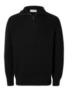 Slhdry Ls Knit Relaxed Half Zip Tops Knitwear Half Zip Jumpers Black S...