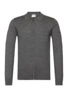 Merino Polo Collar Cardigan Tops Knitwear Full Zip Jumpers Grey Lindbe...