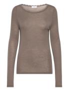 Rwsamber Ls Boatneck W. Lace Tops Knitwear Jumpers Beige Rosemunde