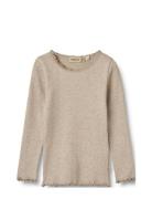 Rib T-Shirt L/S Reese Tops T-shirts Long-sleeved T-shirts Beige Wheat