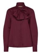 Solid Cotton Shirt Tops Blouses Long-sleeved Burgundy Stella Nova