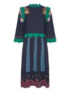 Embroidered Cotton Dress Knelang Kjole Navy Stella Nova