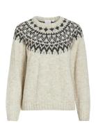 Viejla O-Neck L/S Jacquard Knit Top Tops Knitwear Jumpers Beige Vila