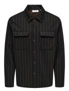 Onskodyl Pinstripe Overshirt Tops Overshirts Black ONLY & SONS