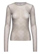 Mesh Print Long Sleeve Top Tops T-shirts & Tops Long-sleeved Beige Wee...