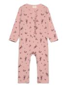 Suit Ls Aop Rib Langermet Bodysuit Pink Minymo