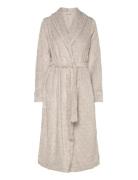 Robe Fleece Long Emb H Ycomb Morgenkåpe Cream Hunkemöller