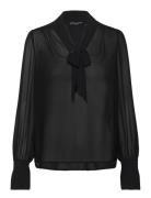 Eden Ggt Ls Tie Nk Blouse Tops Blouses Long-sleeved Black French Conne...