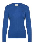 Stretch Cotton Cable C-Neck Tops Knitwear Jumpers Blue GANT