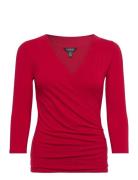 Surplice Jersey Top Tops Blouses Long-sleeved Red Lauren Ralph Lauren