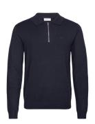 Ecovero L/S Zip Polo Tops Knitwear Long Sleeve Knitted Polos Navy Lind...