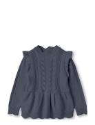 Alilly Peplum Pullover Tops Knitwear Pullovers Navy Fliink