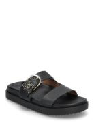 Leather Sporty Mule Flate Sandaler Black Tommy Hilfiger