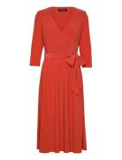 Surplice Jersey Dress Knelang Kjole Orange Lauren Ralph Lauren