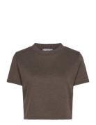 Short-Sleeve Knitted T-Shirt Tops Knitwear Jumpers Brown Mango