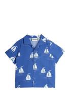 Sailing Boats Aop Woven Ss Shirt Tops Shirts Short-sleeved Shirts Blue...