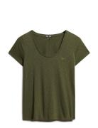 Scoop Neck Tee Tops T-shirts & Tops Short-sleeved Khaki Green Superdry