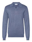 Ecovero L/S V-Neck Polo Tops Knitwear V-necks Blue Lindbergh