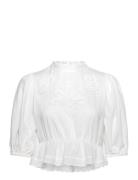 Boho Blouse Tops Blouses Short-sleeved White Gina Tricot