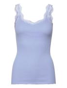 Organic Top W/ Lace Tops T-shirts & Tops Sleeveless Blue Rosemunde