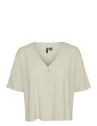 Vmmmymilo 2/4 V-Neck Shirt Wvn Ga Tops Shirts Short-sleeved Cream Vero...