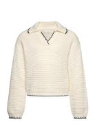 Camp-Collar Knit Sweater Tops Knitwear Pullovers Cream Mango