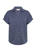 Fqrue-Blouse Tops Shirts Short-sleeved Navy FREE/QUENT