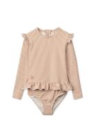 Sille Baby Seersucker Swimsuit Badedrakt Badetøy Pink Liewood