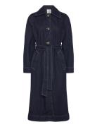 Long Rinse-Wash Denim Trench Coat Knelang Kjole Blue Mango