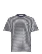 Akkikki Cot/Linen Stripe Tee Tops T-shirts Short-sleeved Navy Anerkjen...