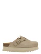 Sl Justine Suede Dark Beige Flate Sandaler Beige Scholl