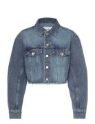 Cropped Over D Barrel-Sleeved Denim Jacket Dongerijakke Denimjakke Blu...