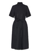 Reg Linen Ss Shirt Dress Knelang Kjole Black GANT