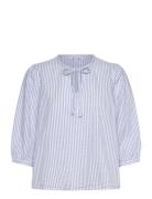 Bow Blouse Tops Blouses Short-sleeved Blue Bubbleroom